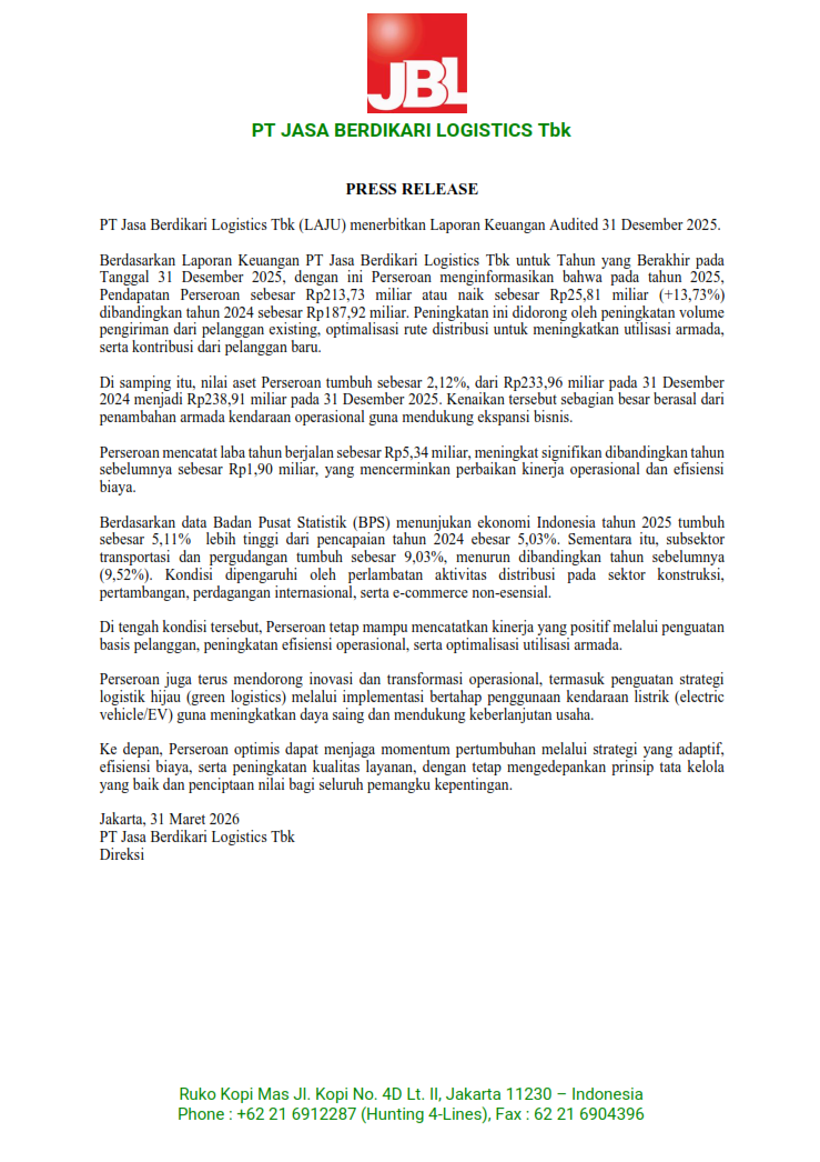 Press Release 31 Desember 2025